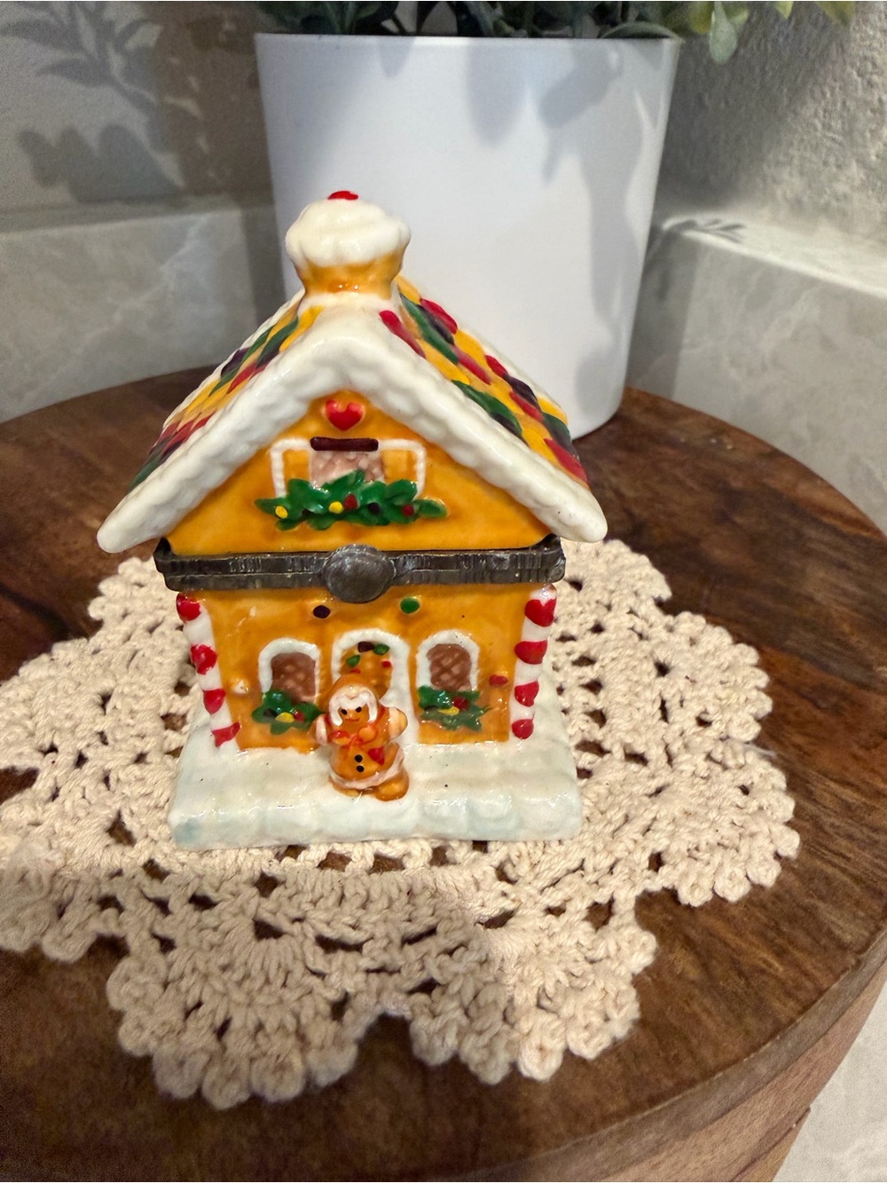 Holiday Gingerbread House Ceramic Trinket Box - Yellow